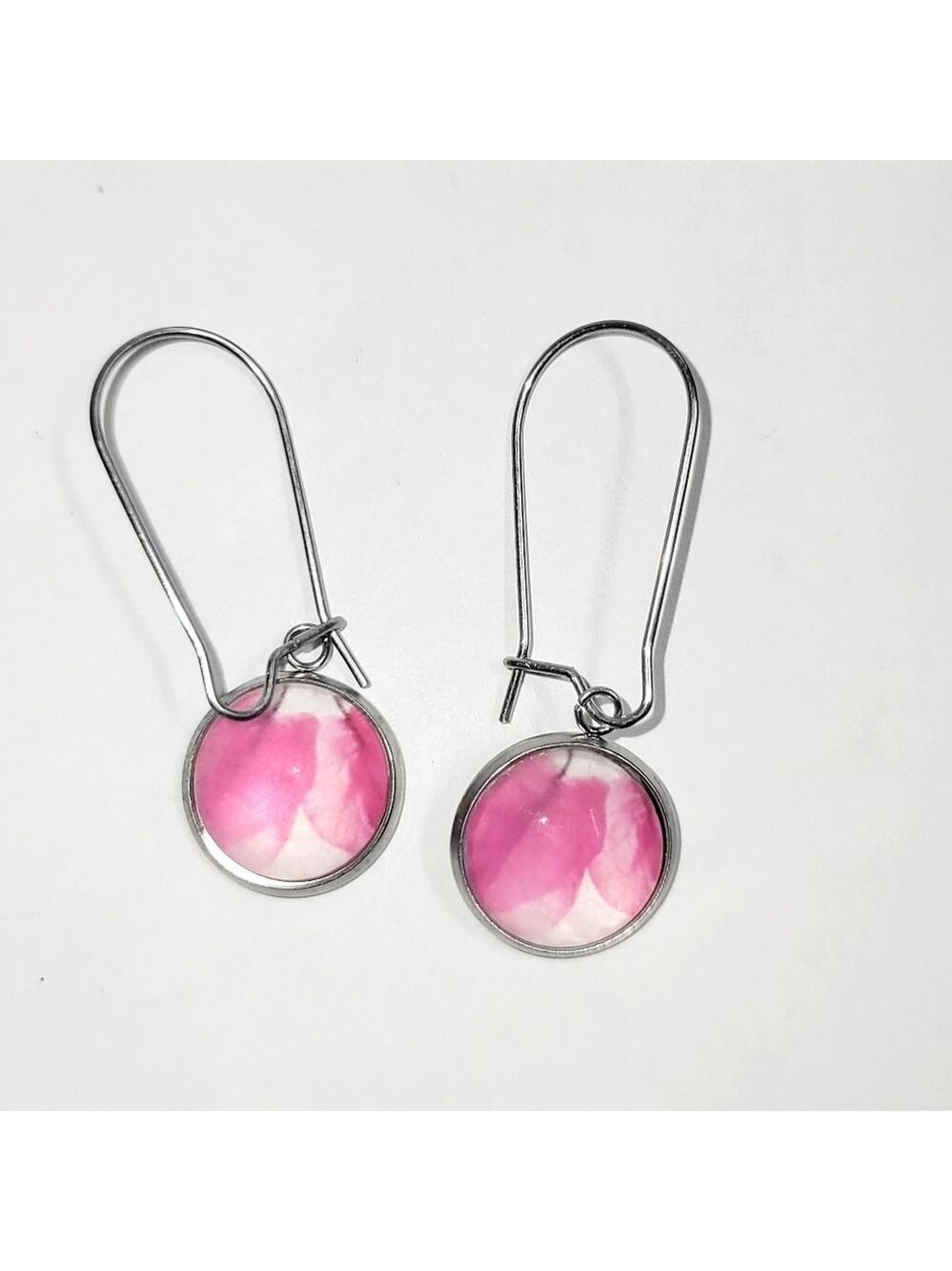 Hand Crafted Pink Watercolor Leaf Drop Earrings - Picture 2 of 6